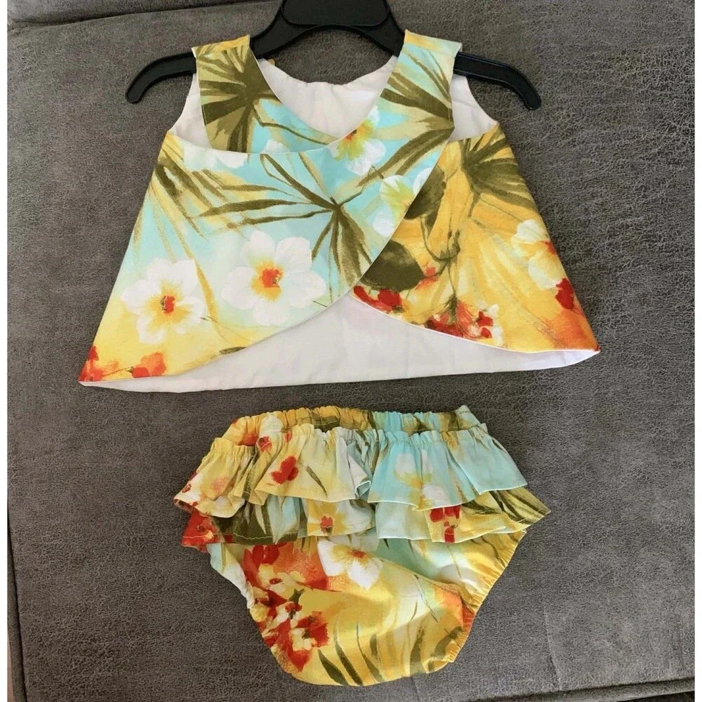 Baby Girl 2Pc Outfit Floral Top Bloomer Set Bow 6-12 Months Summer - Picture 4 of 6